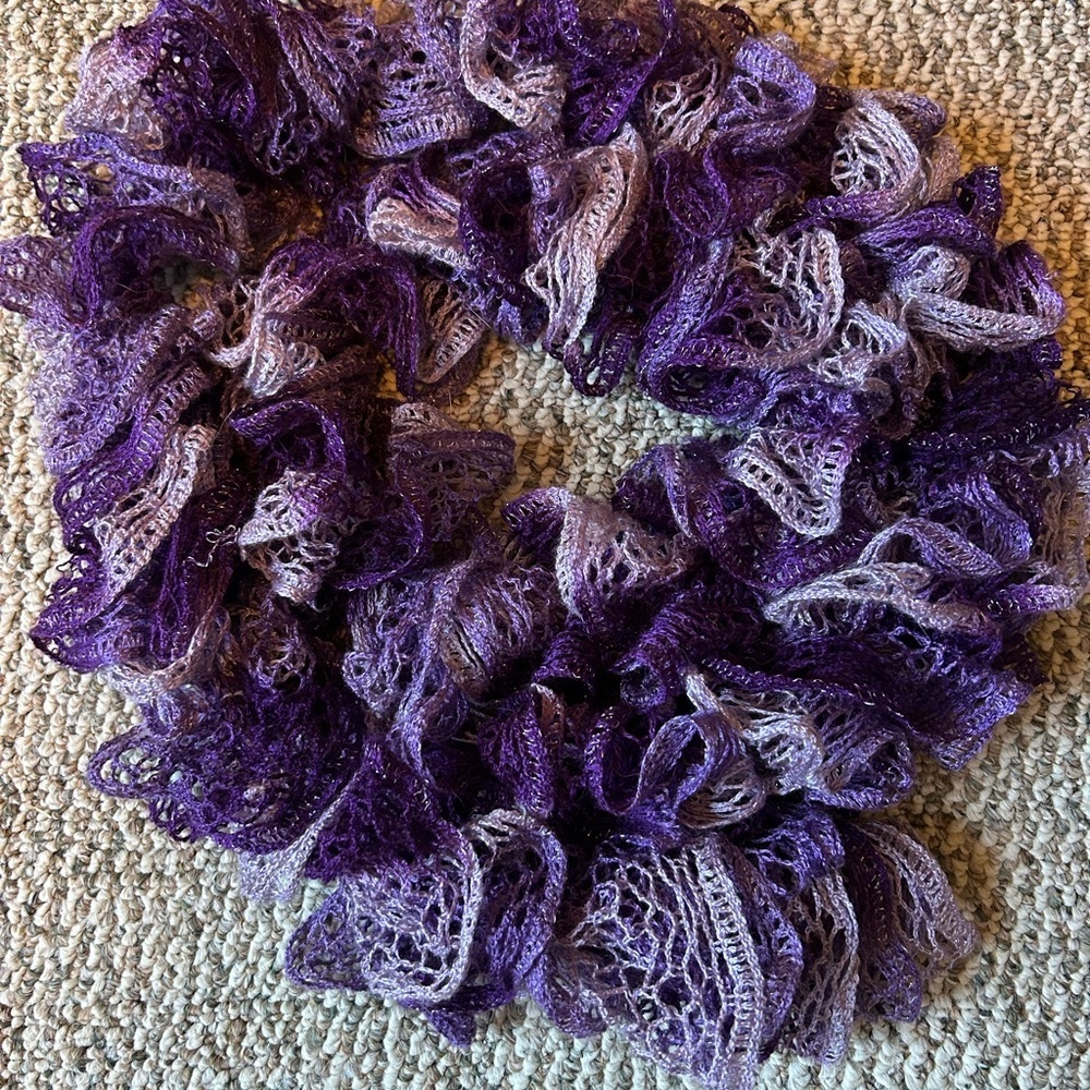 Purple Ruffled Knit Scarf